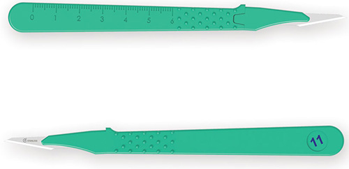 BISTURI MONOUSO E STERILE NUMERO 11. LAMA IN ACCIAIO INOX SALDATA ALL'INTERNO DI UN MANICO IN ABS LEGGERO ED ERGONOMICO. ASSICURANO AFFILATURA E UN PERFETTO CONTROLLO DEL TAGLIO - Antica Farmacia Ferrari
