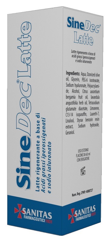 EMULSIONE PROFUMATA CONTENENTE OLIO OSSIGENATO PER PREVENZIONE E MEDICAZIONE DELLE ULCERE DA DECUBITO DI GRADO I SU PELLE INTEGRA SINEDEC LATTE 60ML - Antica Farmacia Ferrari