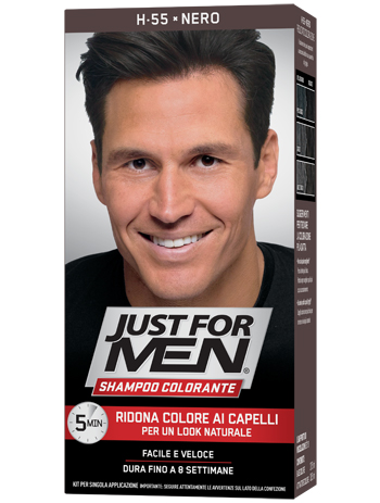 JUST FOR MEN SHAMPOO COLORANTE H55 NERO ATTIVATORE CHIARO 38,5 ML + BASE COLORE 27,5 ML - Antica Farmacia Ferrari