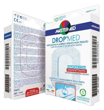 MEDICAZIONE COMPRESSA AUTOADESIVA DERMOATTIVA IPOALLERGENICA AERATA MASTER-AID DROP MED 10X8 5 PEZZI - Antica Farmacia Ferrari