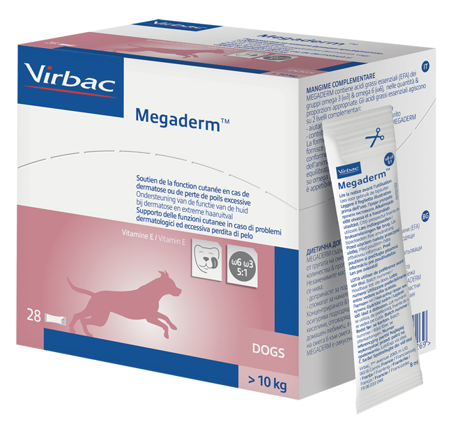 MEGADERM SUPPLEMENTO CANI SUPERIORI A 10 KG SCATOLA DA 28 SACCHETTI MONODOSE 4 ML - Antica Farmacia Ferrari