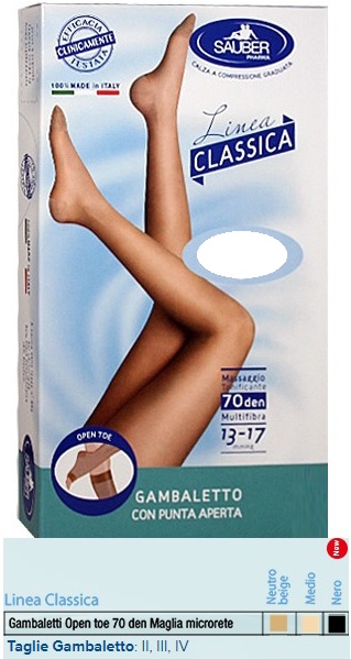 SAUBER GAMBALETTO OPEN TOE MAGLIA MICRORETE 70 DEN COLORE NEUTRO BEIGE TAGLIA 2 LINEA CLASSICA - Antica Farmacia Ferrari