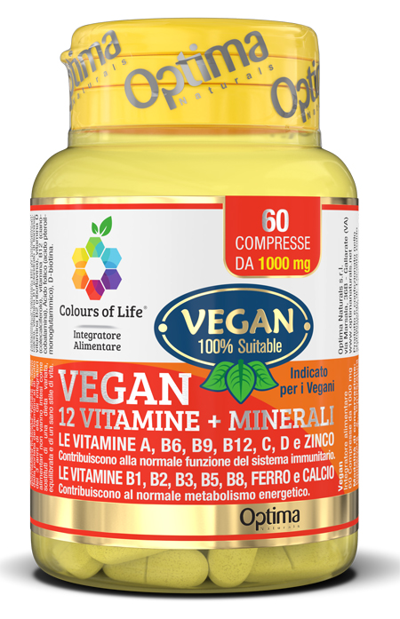 COLOURS OF LIFE VEGAN 12 VITAMINE + 3 MINERALI 60 COMPRESSE - Antica Farmacia Ferrari
