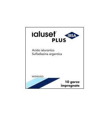 GARZA IALUSET PLUS IMPREGNATA DI CREMA DI ACIDO IALURONICO 0,05%, DI SULFADIAZINA ARGENTICA 1%, MACROGOL, GLICEROLO E ACQUA 10 X 10 CM 10 PEZZI - Antica Farmacia Ferrari
