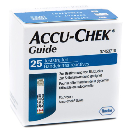 STRISCE MISURAZIONE GLICEMIA ACCU-CHEK GUIDE 25 PEZZI CONFEZIONE RETAIL - Antica Farmacia Ferrari