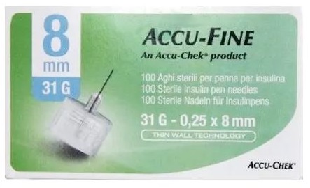 AGO PER PENNA DA INSULINA ACCU-FINE PEN NEEDLE ACCU-CHEK GAUGE 31 X 8MM 100 PEZZI - Antica Farmacia Ferrari