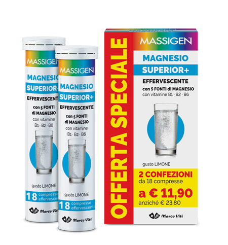 MASSIGEN MAGNESIO SUPERIOR 18+18 COMPRESSE EFFERVESCENTI - Antica Farmacia Ferrari