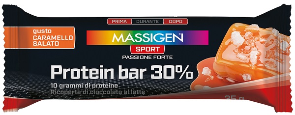 MASSIGEN SPORT PROTEIN BARRETTA 30% CARAMELLO SALATO 50 G - Antica Farmacia Ferrari