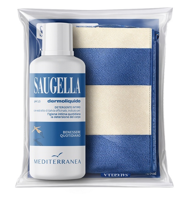 SAUGELLA MEDITERRANEA BUNDLE DERMOLIQUIDO 500 ML + GADGET POCHETTE - Antica Farmacia Ferrari