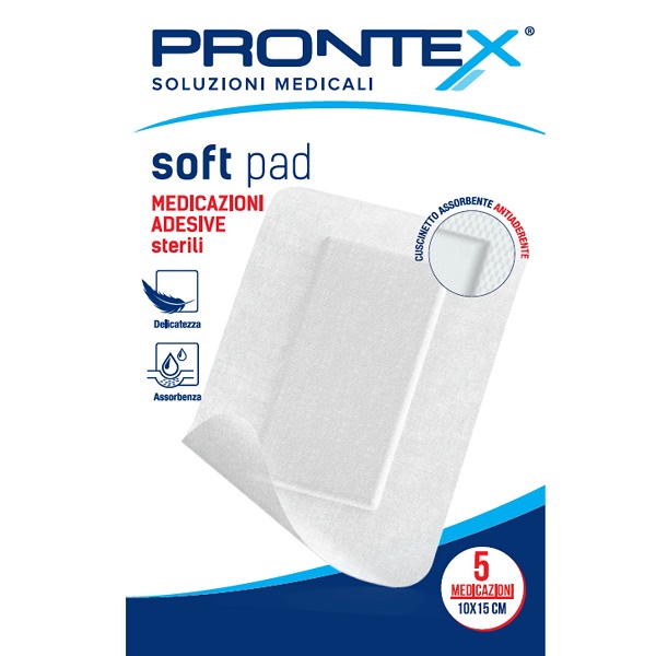 MEDICAZIONE ADESIVA STERILE PRONTEX SOFT PAD 10X15 CM 5 PEZZI - Antica Farmacia Ferrari