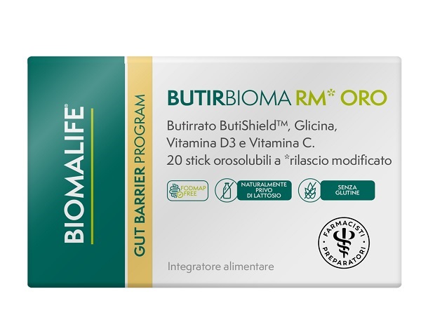 BIOMALIFE BUTIRBIOMA RM ORO 20 STICK OROSOLUBILI SENZA EDULCORANTI SENZA ZUCCHERI AGGIUNTI SENZA GLUTINE NATURALMENTE PRIVO DI LATTOSIO - Antica Farmacia Ferrari