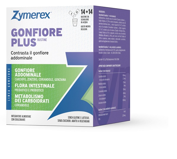 ZYMEREX GONFIORE PLUS 14+14 BUSTINE DA 2 G CON EDULCORANTE SENZA ZUCCHERI SENZA GLUTINE SENZA LATTOSIO - Antica Farmacia Ferrari