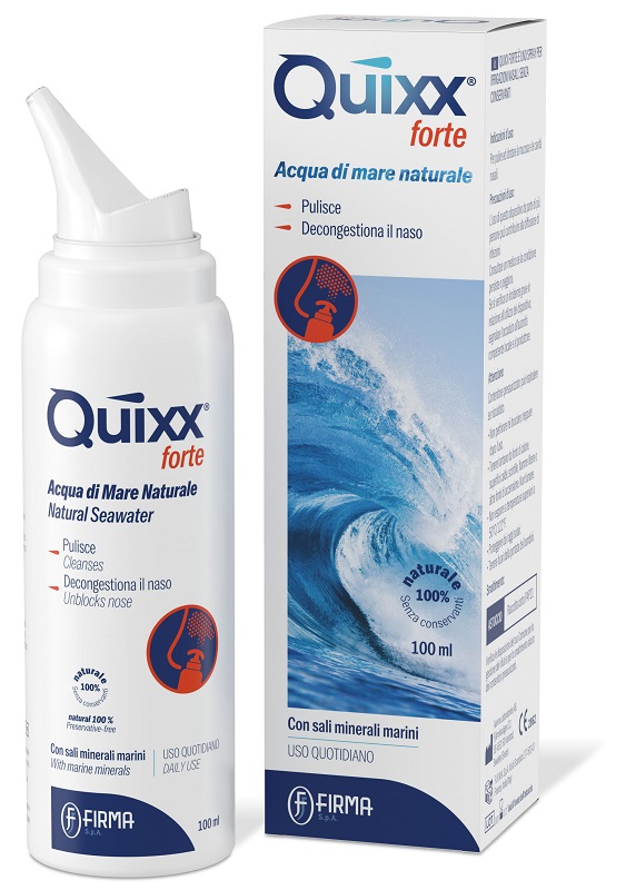 SOLUZIONE SPRAY PER IRRIGAZIONI NASALI QUIXX FORTE ACQUA MARINA IPERTONICA 100 ML - Antica Farmacia Ferrari