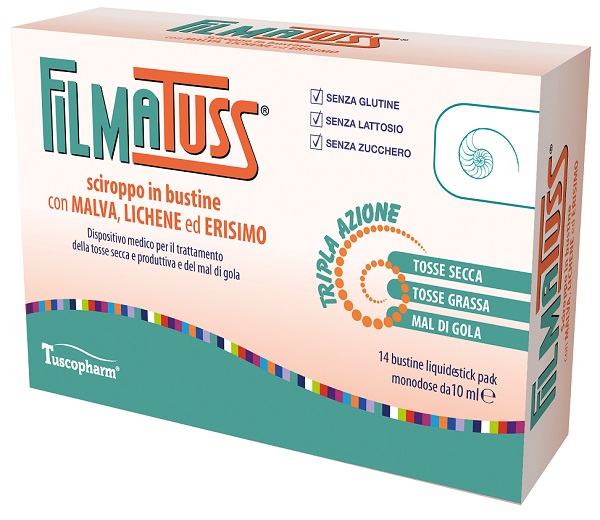 FILMATUSS SCIROPPO 14 BUSTINE LIQUID STICK PACK DA 10 ML - Antica Farmacia Ferrari