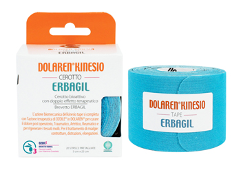 DOLAREN KINESI CEROTTO TERAPEUTICO BLU 20 STRISCE PRETAGLIATTE 5 X 25 CM IN ROTOLO - Antica Farmacia Ferrari