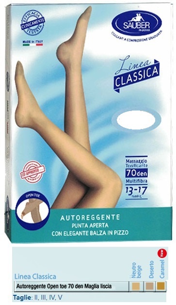 SAUBER AUTOREGGENTE OPEN TOE MAGLIA LISCIA 70 DEN COLORE NEUTRO BEIGE TAGLIA 5 LINEA CLASSICA - Antica Farmacia Ferrari