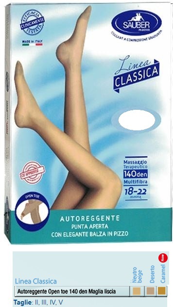 SAUBER AUTOREGGENTE OPEN TOE MAGLIA LISCIA 140 DEN COLORE NEUTRO BEIGE TAGLIA 4 LINEA CLASSICA - Antica Farmacia Ferrari