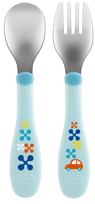CHICCO POSATE INOX 18M+ AZZURRO/VERDE - Antica Farmacia Ferrari