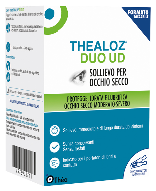 GOCCE OCULARI THEALOZ DUO UD 30 CONTENITORI MONODOSE 0,4 ML - Antica Farmacia Ferrari