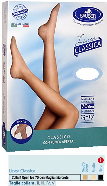 SAUBER COLLANT OPEN TOE MAGLIA MICRORETE 70 DEN COLORE NERO TAGLIA 5 LINEA CLASSICA - Antica Farmacia Ferrari