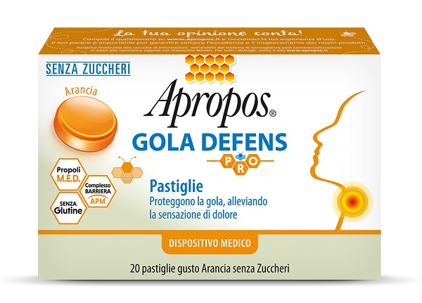 APROPOS GOLA DEFENS PRO 20 PASTIGLIE ARANCIA SENZA ZUCCHERO - Antica Farmacia Ferrari