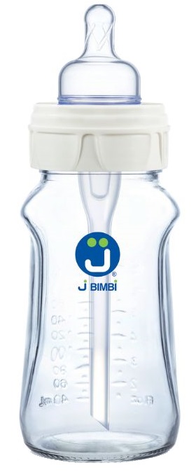J BIMBI B FREE SUPER GLASS 260 ML BIBERON IN VETRO CON CANULA ANTICOLICHE E TETTARELLA IN SILICONE - Antica Farmacia Ferrari