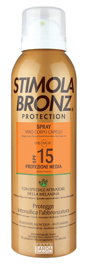 STIMOLABRONZ PROTECTION SPF15 SPRAY VISO CORPO E CAPELLI 150 ML - Antica Farmacia Ferrari