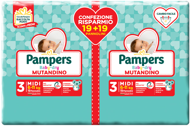 PAMPERS BABY DRY PANNOLINO A MUTANDINA DUO DWCT MIDI 38 PEZZI - Antica Farmacia Ferrari