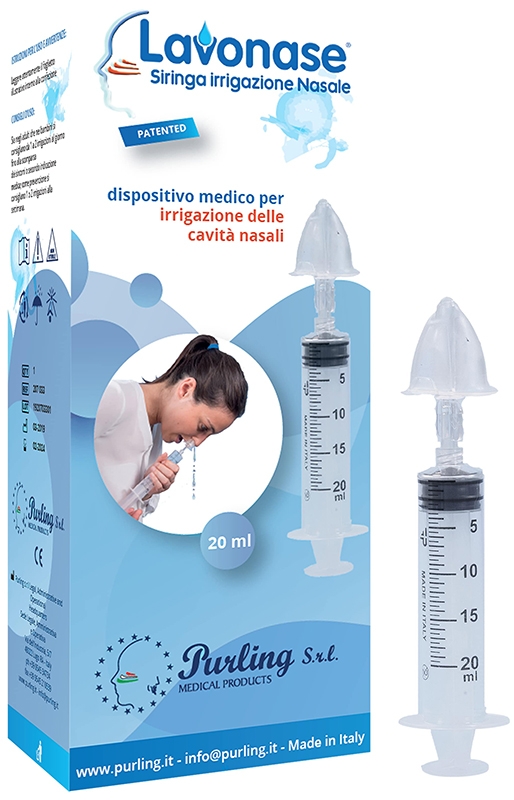 LAVONASE IRRIGAZIONE NASALE NON STERILE SIRINGA 20 ML + LUER-LOCK CON CAPPUCCIO + UGELLO NASALE CON RACCORDO LUER-LOCK + PERFORATORE CON VALVOLA NON RITORNO CON TAPPO - Antica Farmacia Ferrari