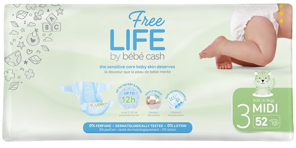 FREELIFE BY BEBECASH PANNOLINI MIDI TAGLIA 3 4-9 KG GIROVITA 35-56 CM 52 PEZZI - Antica Farmacia Ferrari