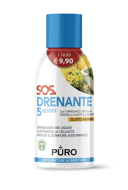 PURO DRENANTE 5 AZIONI CON BAOBAB GUSTO ANANAS 500 ML - Antica Farmacia Ferrari