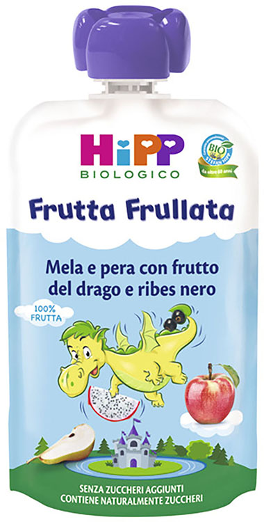 HIPP BIO FRUTTA FRULLATA DRAGONE MELA PERA FRUTTA DEL DRAGO RIBES NERO 90 G - Antica Farmacia Ferrari