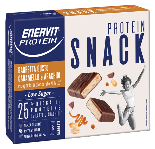 ENERVIT PROTEIN SNACK CARAMELLO ARACHIDI LOW SUGAR 8 BARRETTE 31 G - Antica Farmacia Ferrari