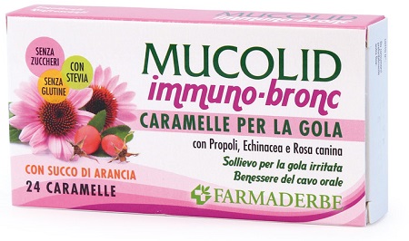 MUCOLID BRONC IMMUNO 24 CARAMELLE GUSTO ARANCIA - Antica Farmacia Ferrari