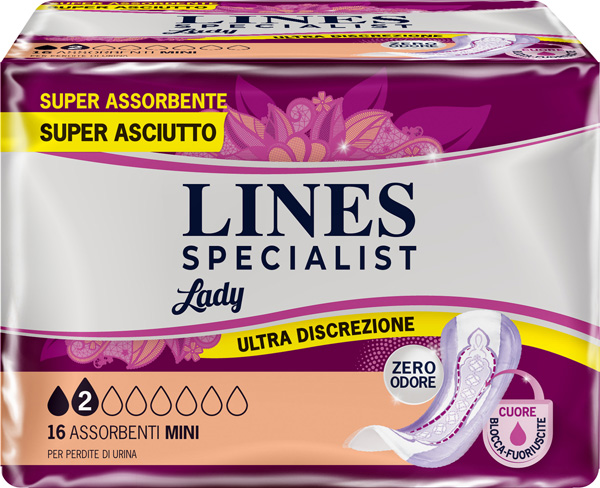 ASSORBENTI PER INCONTINENZA LINES SPECIALIST LADY 2 MINI 16 PEZZI - Antica Farmacia Ferrari