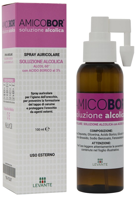 SOLUZIONE ALCOLICA PER IRRIGAZIONE DELL'ORECCHIO AMICOBOR 100 ML - Antica Farmacia Ferrari