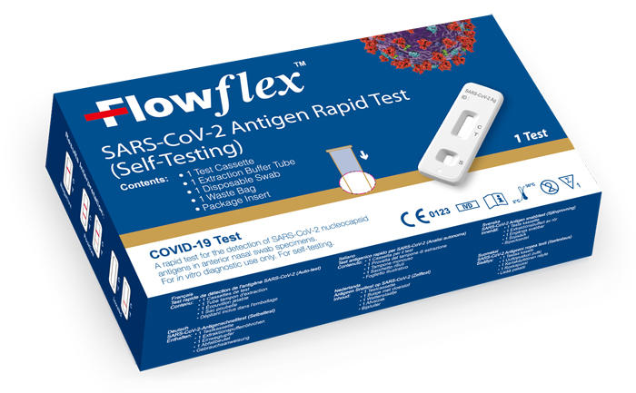 TEST ANTIGENICO RAPIDO COVID-19 FLOWFLEX AUTODIAGNOSTICO DETERMINAZIONE QUALITATIVA ANTIGENI SARS-COV-2 IN TAMPONI NASALI MEDIANTE IMMUNOCROMATOGRAFIA PROVETTA CON ALLUMINIO - Antica Farmacia Ferrari