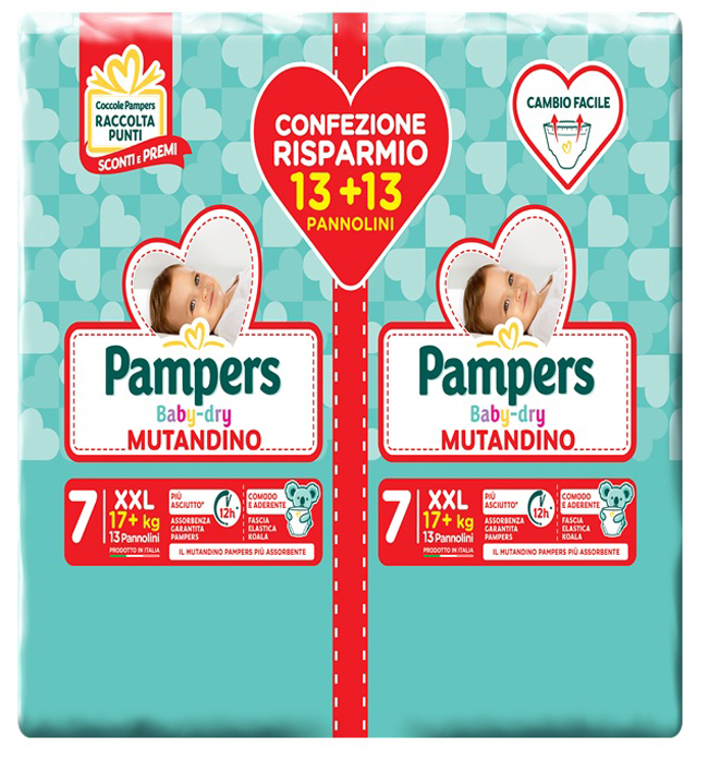 PAMPERS BABY DRY MUTANDINA DUO DOWNCOUNT XXL 26 PEZZI - Antica Farmacia Ferrari
