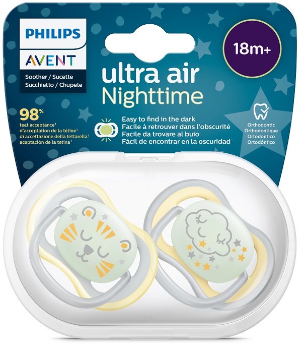 AVENT ULTRA AIR NIGHTTIME CIUCCIO ORTODONTICO 18 MESI+ 2 PEZZI - Antica Farmacia Ferrari