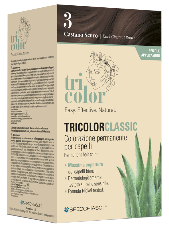 TRICOLOR CLASSIC 3 CASTANO SCURO 2 TUBI 50 ML + 2 SHAKER 50 ML + 4 BUSTINE 8 ML - Antica Farmacia Ferrari