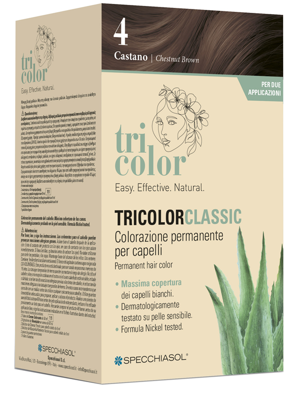 TRICOLOR CLASSIC 4 CASTANO 2 TUBI 50 ML + 2 SHAKER 50 ML + 4 BUSTINE 8 ML - Antica Farmacia Ferrari