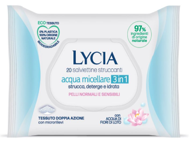 LYCIA SALVIETTINE STRUCCANTI ACQUA MICELLARE 3 IN 1 20 PEZZI - Antica Farmacia Ferrari
