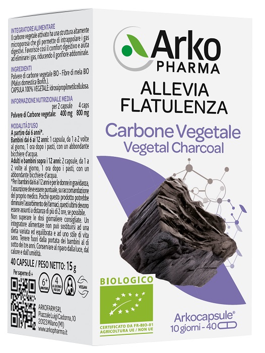 ARKO CAPSULE CARBONE VEGETALE BIO 40 CAPSULE - Antica Farmacia Ferrari