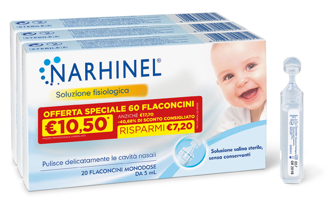 SOLUZIONE FISIOLOGICA NARHINEL 3 PACK PROMO 2022 DA 20 FLACONCINI DA 5 ML - Antica Farmacia Ferrari