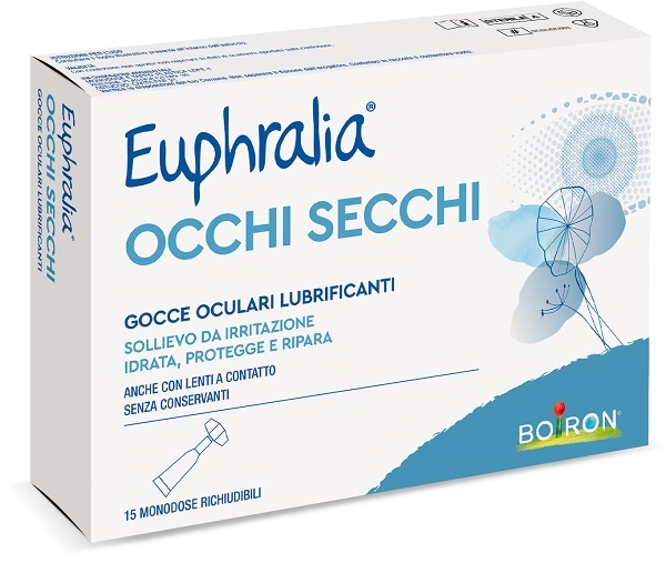 GOCCE OCULARI LUBRIFICANTI EUPHRALIA OCCHI SECCHI 15 MONODOSE RICHIUDIBILI X 0,5 ML - Antica Farmacia Ferrari