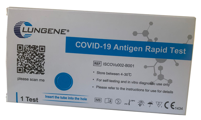 TEST ANTIGENICO RAPIDO COVID-19 CLUNGENE AUTODIAGNOSTICO DETERMINAZIONE QUALITATIVA ANTGENI SARS-COV-2 IN TAMPONI NASALI MEDIANTE IMMUNOCROMATOGRAFIA - Antica Farmacia Ferrari