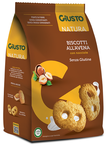 GIUSTO SENZA GLUTINE BISCOTTI AVENA CON NOCCIOLE 250 G - Antica Farmacia Ferrari