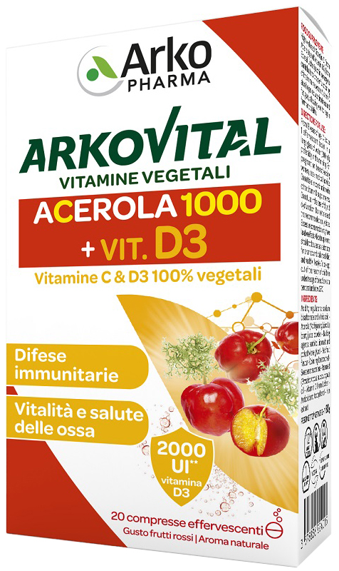 ARKOVITAL VITAMINE C+D3 20 COMPRESSE EFFERVESCENTI GUSTO FRUTTI ROSSI - Antica Farmacia Ferrari