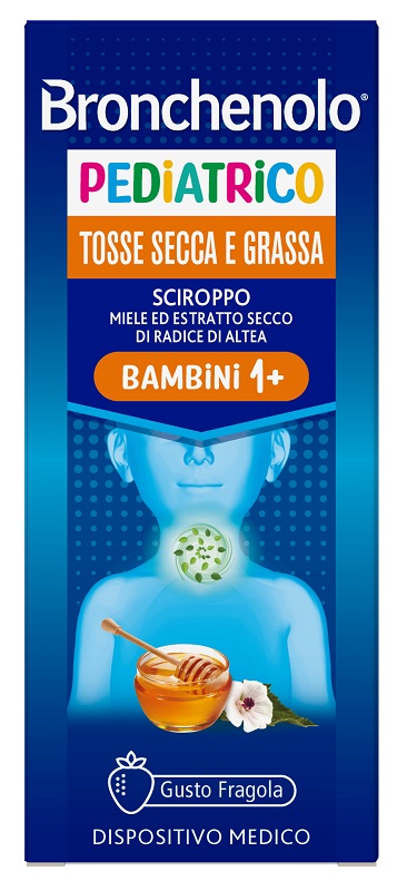 SCIROPPO BRONCHENOLO PEDIATRICO TOSSE SECCA E GRASSA DA 1 ANNO IN SU 120 ML GUSTO FRAGOLA SENZA COLORANTI ARTIFICIALI, SENZA ALCOL, SENZA OGM - Antica Farmacia Ferrari