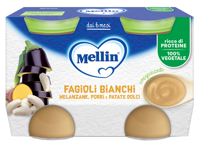 MELLIN OMOGENEIZZATO FAGIOLI BIANCHI E MELANZANE 2 PEZZI DA 130 G - Antica Farmacia Ferrari